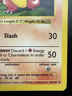 FREE SHIPPING 1999-2000 4th print UK Edition Pokemon Charmeleon 24/102 Base Card - Image 4