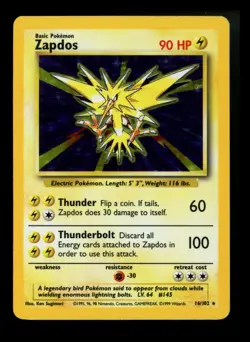 #2 Zapdos 16/102 Base Set 1999 Holo Rare WOTC Pokemon Card TCG - Image 1