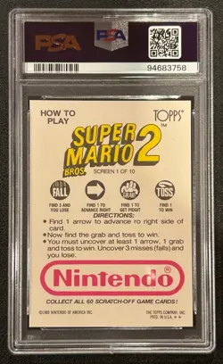 Super Mario Bros 2 Topps 1989 Nintendo Scratch-Off PSA 10 GEM MINT Card Screen 1 - Image 2