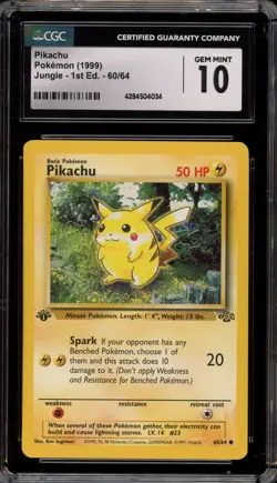 Pokemon Pikachu Jungle 1st Edition #60 CGC 10 Gem Mint - Image 1
