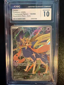 Pokemon 2025 Zacian 100/094 Me02: Phantasmal Flames Holo CGC 10 GEM MINT - Image 1