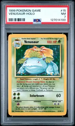1999 POKEMON BASE SET UNLIMITED #15 VENUSAUR-HOLO PSA 7 - Image 1