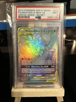 POKEMON UNIFIED MINDS MEWTWO & MEW GX #242 SECRET RARE PSA 9 MINT #129856613 - Image 1