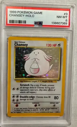 1999 Pokemon Base Set Unlimited CHANSEY - HOLO #3 PSA 8 NM-MT - Image 1