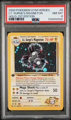2000 POKEMON GYM HEROES HOLO-1ST ED #8 LT. SURGE'S MAGNETON PSA 8 - Image 1