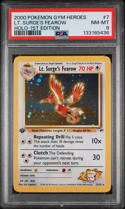 2000 POKEMON GYM HEROES HOLO-1ST ED #7 LT. SURGE'S FEAROW PSA 8 - Image 1