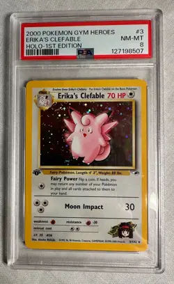 2000 Pokemon GYM HEROES 1st Ed. ERIKA'S CLEFABLE - Holo #3 PSA 8 NM-MT - Image 1