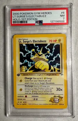 2000 Pokemon GYM HEROES 1st Ed. LT. SURGE'S ELECTABUZZ - Holo #6 PSA 7 - NM - Image 1
