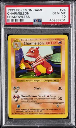 1999 POKEMON BASE SET SHADOWLESS #24 CHARMELEON PSA 10 - Image 1