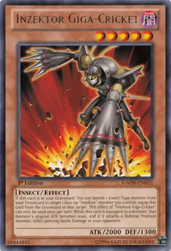 Yugioh! LP Inzektor Giga-Cricket - GAOV-EN031 - Rare - 1st Edition Lightly Playe - Image 1