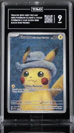 Pokemon 2023 S&V Black Star Pikachu Promo Card with Grey Felt Hat Van Gogh TAG 9 - Image 1