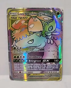 Pokemon Celebi & Venusaur GX SM Team Up 182/181 Secret Rare -Heavily Damaged - Image 1