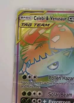 Pokemon Celebi & Venusaur GX SM Team Up 182/181 Secret Rare -Heavily Damaged - Image 3