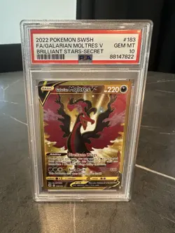 2022 Pokemon Brilliant Stars Galarian Moltres V Secret 183/172 Holo PSA 10 - Image 1