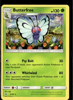 Pokemon Butterfree 3/149 Miscut ERROR Sun Moon Base Set Non Holo Rare - Image 1