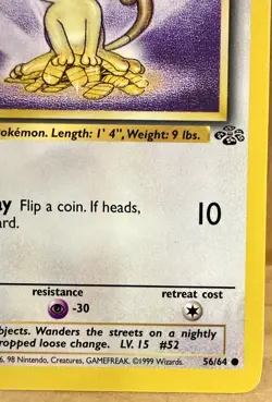 Meowth 56/64 Jungle Set 1st Edition 1999 Vintage Pokemon TCG - Image 4