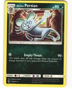 Alolan Persian Rare Pokemon TCG Lost Thunder 119/214 LP - Image 1