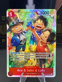 One Piece OP13 Ace & Sabo & Luffy OP13-007 SR TCG English Foil - Image 1