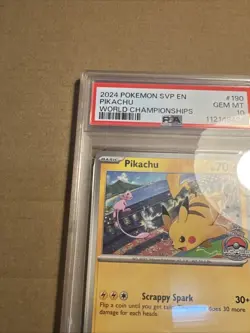 Pokemon Pikachu SVP en 190 Black Star Promo Card 2024 World Championships PSA 10 - Image 5