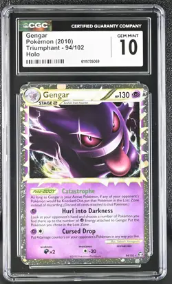 CGC 10 GEM MINT Gengar 2010 Triumphant 94/102 Holo Pokemon Card - Image 1