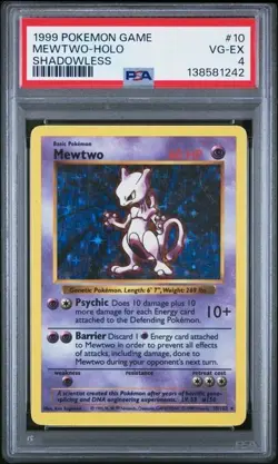 1999 Mewtwo 10/102 Base Set (Shadowless) Holo Pokemon PSA 4 VG-EX - Image 1