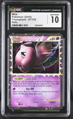 CGC 10 GEM MINT Mew 2010 Triumphant 97/102 Holo Pokemon Card - Image 1