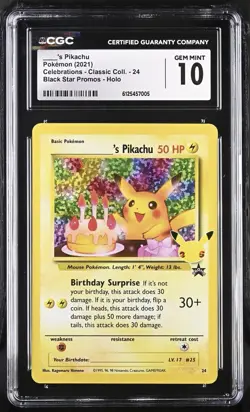 Pokemon Celebrations Birthday Pikachu - 24 black star promos CGC GEM MINT 10 - Image 1