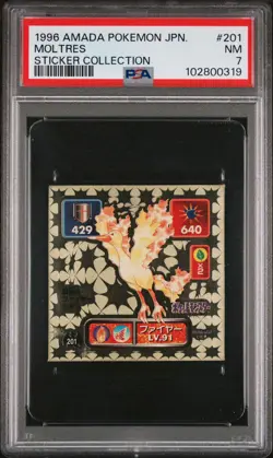 1996 AMADA POKEMON JPN STICKER COLL #201 MOLTRES PSA 7 - Image 1