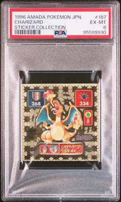1996 AMADA POKEMON JPN STICKER COLL #187 CHARIZARD PSA 6 - Image 1