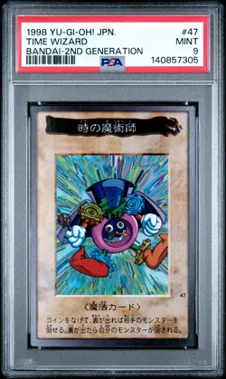 1998 YU-GI-OH! JPN BANDAI-2ND GENERATION #47 TIME WIZARD PSA 9 - Image 1