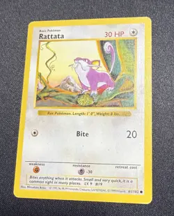 Pokemon Base Set (1999) Shadowless Unlimited Rattata - Heavily Played - Image 1