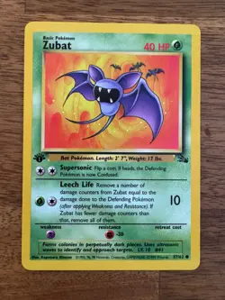 Zubat - 57/62 - Pokemon Fossil 1st Edition - Common WOTC MP - Image 1