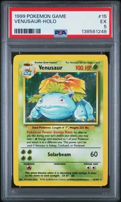 1999 POKEMON BASE SET UNLIMITED #15 VENUSAUR-HOLO PSA 5 EX - Image 1