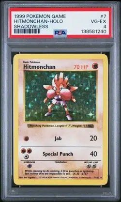 1999 Pokemon Base Set Shadowless Hitmonchan Holo- Graded PSA 4 VG-EX - Image 1