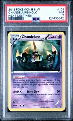 2012 POKEMON B&W NEXT DESTINIES #101 CHANDELURE-HOLO PSA 7 - Image 1