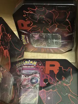 3 Pokemon Team Rocket EX Tin Bundle Persian Nidoking Mewtwo Factory Sealed - Image 1
