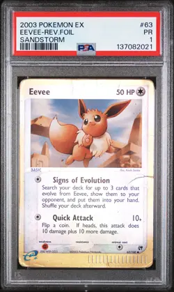 2003 POKEMON EX SANDSTORM #63 EEVEE-REVERSE FOIL PSA 1 - Image 1