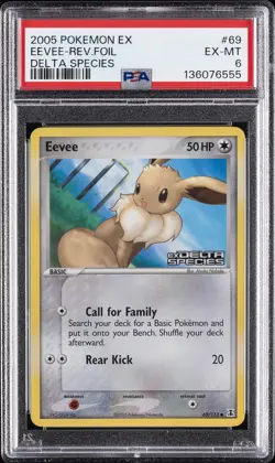 2005 POKEMON EX DELTA SPECIES #69 EEVEE-REVERSE FOIL PSA 6 - Image 1