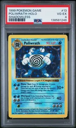 1999 POKEMON BASE SET SHADOWLESS #13 POLIWRATH-HOLO PSA 4 VG-EX - Image 1