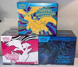 Pokemon White Flare Elite Trainer Box, Ascended Hero ETB, and Phantasmal ETB - Image 1