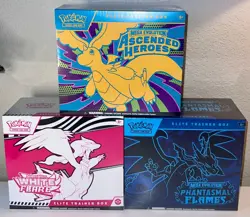 Pokemon White Flare Elite Trainer Box, Ascended Hero ETB, and Phantasmal ETB - Image 5