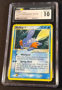 CGC 10 Mudkip Gold Star EX Team Rocket Returns 107/109 Holo Pokemon Card - Image 1
