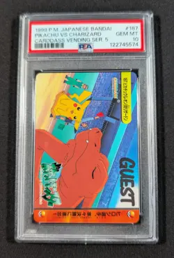 Pokemon Japanese Pikachu Vs Charizard #187 PSA 10 GEM MINT Anime Carddass Ser. 5 - Image 1