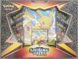 New Sealed Pokemon TCG Pikachu V Promo Box Collection Shining Fates 4 Packs - Image 1
