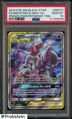 2019 Pokemon SM Black Star Promo Patrnersp Tins #SM191 Mewtwo & Mew Gx FA PSA 10 - Image 1