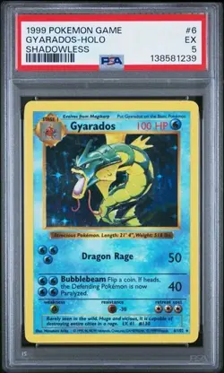 1999 POKEMON BASE SET SHADOWLESS #6 GYARADOS-HOLO PSA 5 EX - Image 1