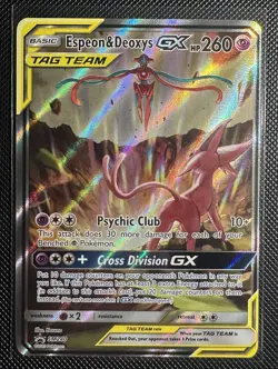 Pokemon TCG Espeon & Deoxys GX Tag Team SM240 Black Star Promo Full Art Holo - Image 1