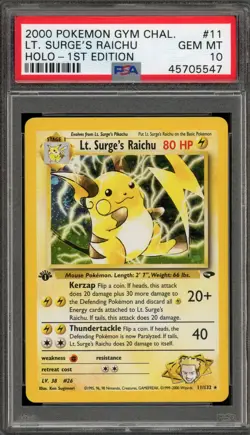 Pokemon Lt. Surge's Raichu Gym Challenge 1st Edition Holo Rare #11 PSA 10 - Image 1