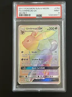 2017 POKEMON SUN & MOON SECRET #154 FULL ART UMBREON GX PSA 9 - Image 1