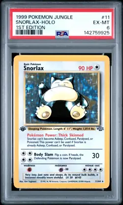 1999 Pokemon Jungle Snorlax Holo 1st Edition PSA 6 #11 - Image 1